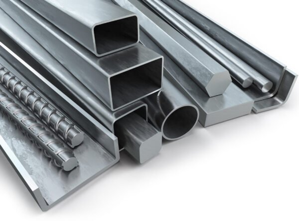 Different metal products. Stainless steel profiles and tubes. 3d illustration